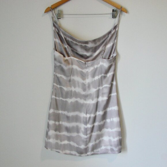 Satin Mini Slip Dress Gray White Tie Dye Sleeveless Holiday Party Medium NWT - Picture 8 of 15